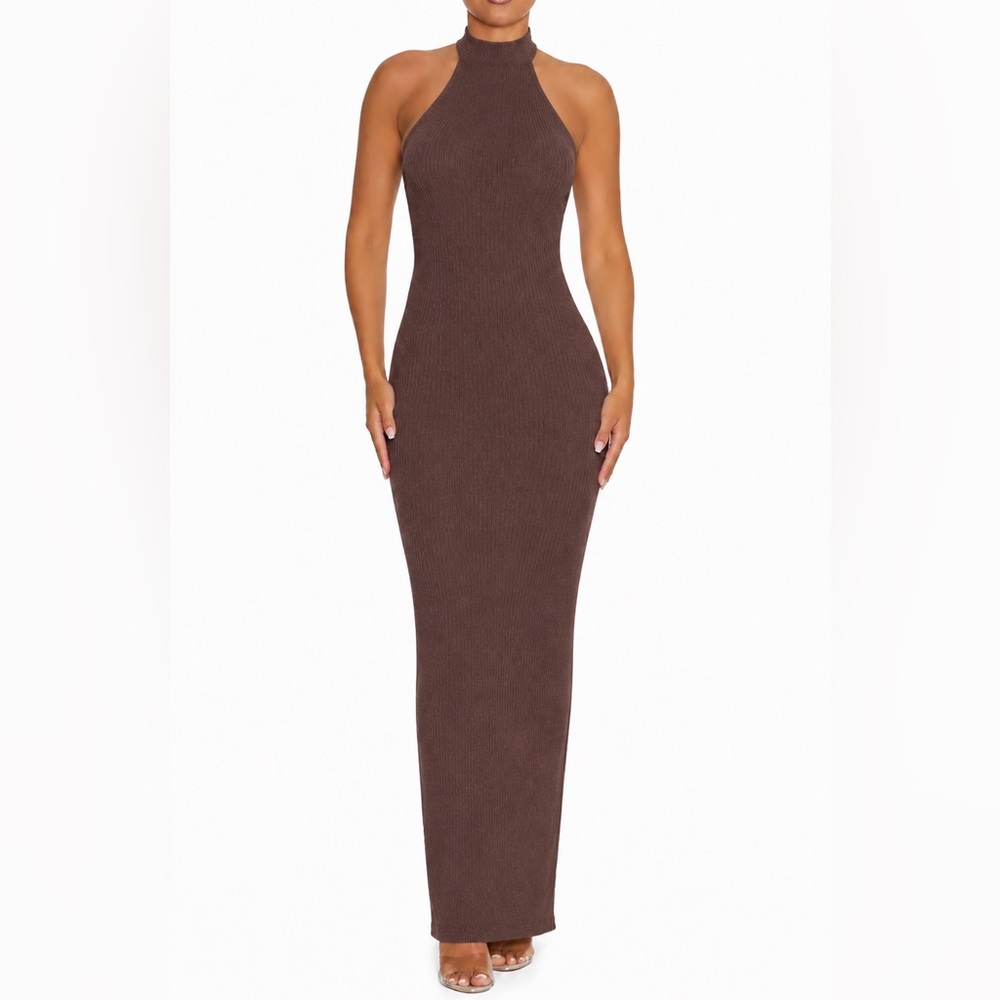 Naked Wardrobe Halter Rib Maxi Dress